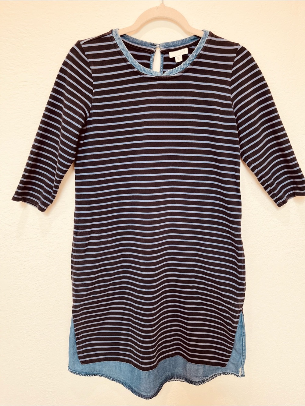 J. Jill Black 100% Cotton Dress With Navy & White Stripes